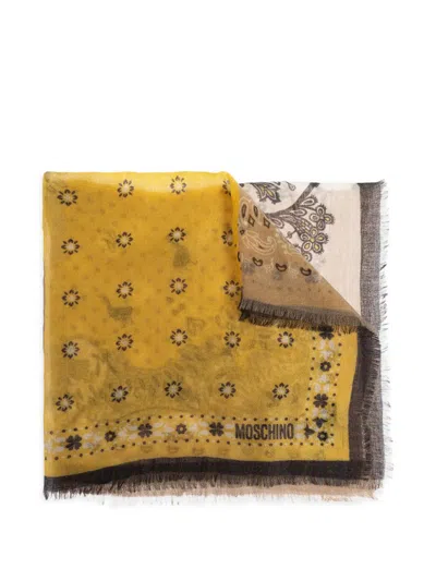 Moschino Floral-print Fringed Scarf In Yellow