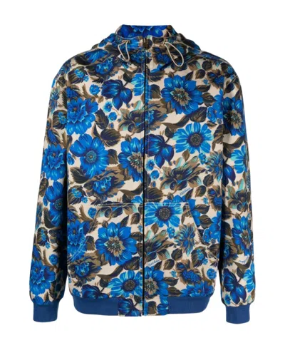 Moschino Floral-print Hooded Jacket In Blue