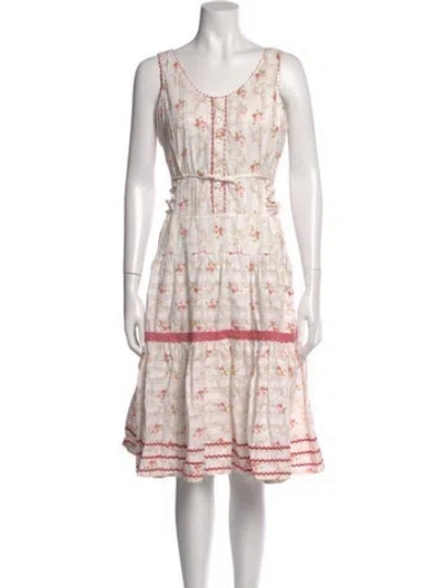 Pre-owned Moschino Floral Print Knee-length Dress In White