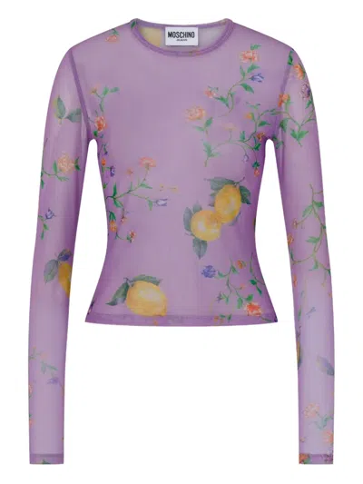 Moschino Floral-print Long-sleeve T-shirt In Purple