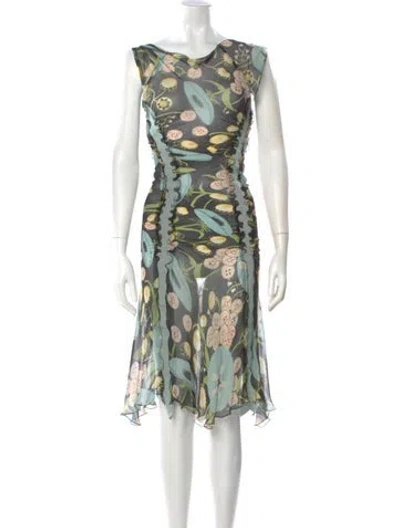 Pre-owned Moschino Floral Print Midi Length Dress In Green