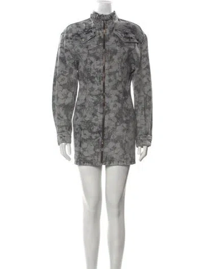 Pre-owned Moschino Floral Print Mini Dress In Gray