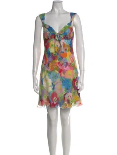 Pre-owned Moschino Floral Print Mini Dress In Orange