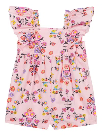 Moschino Babies' Floral-print Romper In Pink