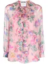 Moschino Floral-print Ruffled Blouse In Pink