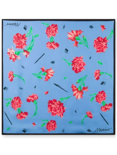 Moschino Floral-print Scarf In Blue