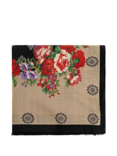 Moschino Floral-print Scarf In Brown