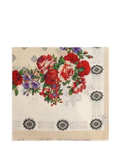 Moschino Floral-print Scarf In Brown