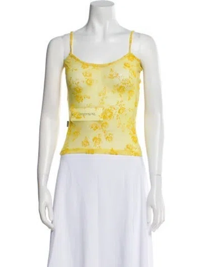 Pre-owned Moschino Floral Print Scoop Neck Crop Top In Yellow