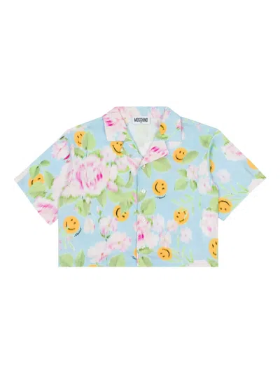 Moschino Kids' Floral-print Shirt In 蓝色
