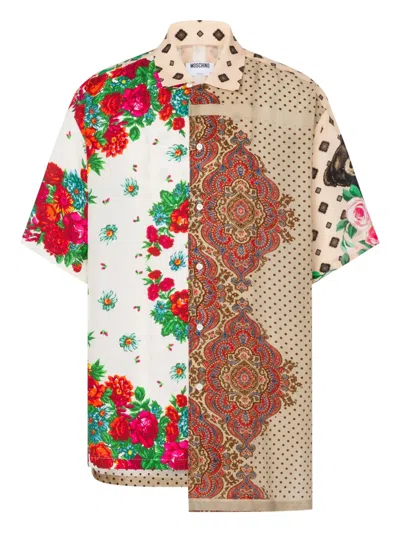 Moschino Shirt Paisley Polka Dot Floral Mixed Prints In Brown