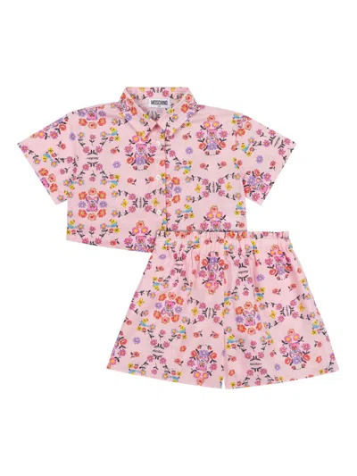 Moschino Kids' Floral-print Shorts Set In Pink