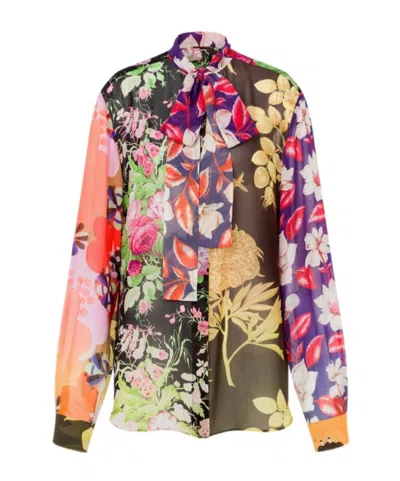 MOSCHINO FLORAL-PRINT SILK BLOUSE