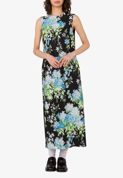 MOSCHINO FLORAL PRINT SILK SATIN MIDI DRESS