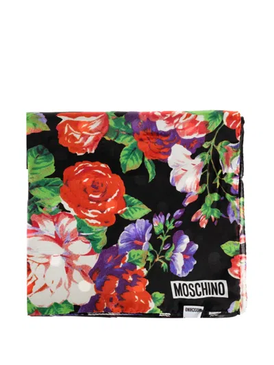 Moschino Floral-print Silk Scarf In Black