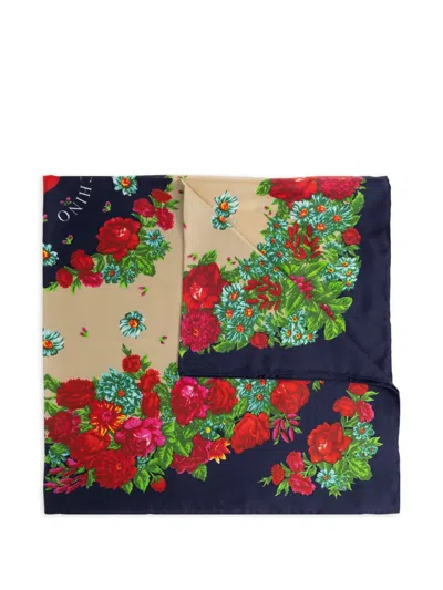 Moschino Floral-print Silk Scarf In Blue