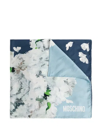 Moschino Floral-print Silk Scarf In Blue
