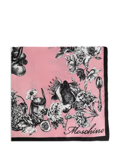 Moschino Floral-print Silk Scarf In Pink