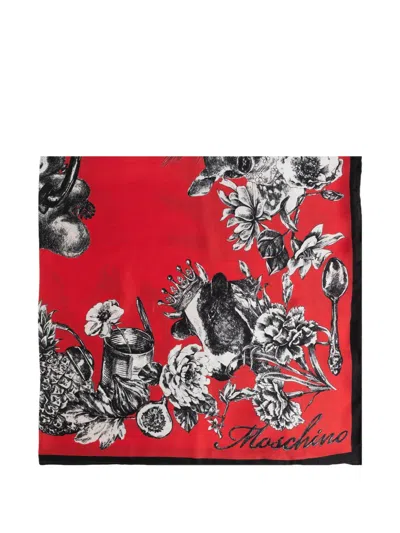 Moschino Floral-print Silk Scarf In Red