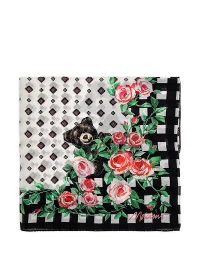 Moschino Floral-print Silk Scarf In Brown