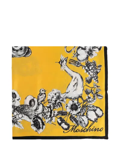 Moschino Floral-print Silk Scarf In Brown