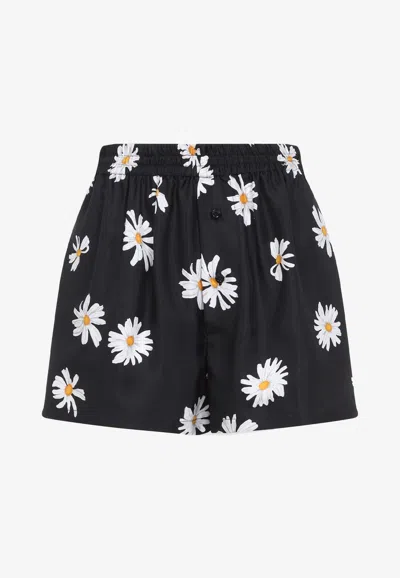 Moschino Floral Print Silk Shorts In Black