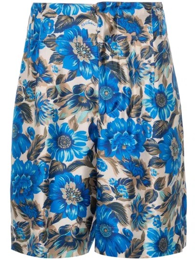 Moschino All-over Floral Printed Straight-leg Shorts In Blue