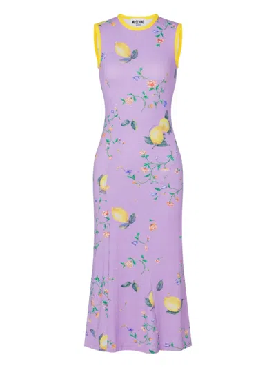 Moschino Floral-print Sleeveless Midi Dress In Purple