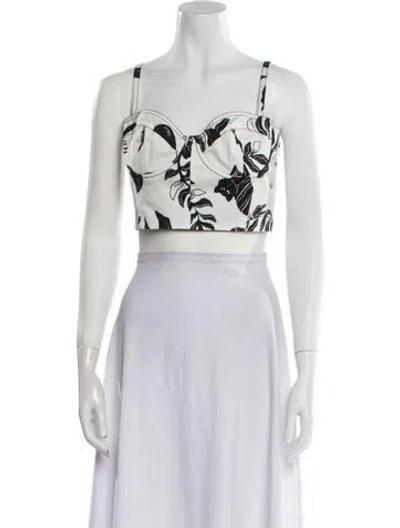 Pre-owned Moschino Floral Print Square Neckline Crop Top In White