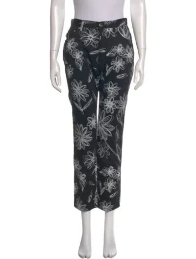 Pre-owned Moschino Floral Print Straight Leg Pants In Black