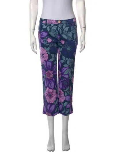 Pre-owned Moschino Floral Print Straight Leg Pants In Blue