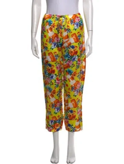 Pre-owned Moschino Floral Print Straight Leg Pants In Orange