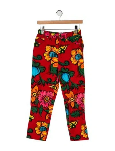 Pre-owned Moschino Floral Print Straight Leg Pants In Red
