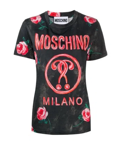 Moschino Floral Print T-shirt In Black