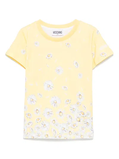 Moschino Kids' Floral-print T-shirt In Gelb