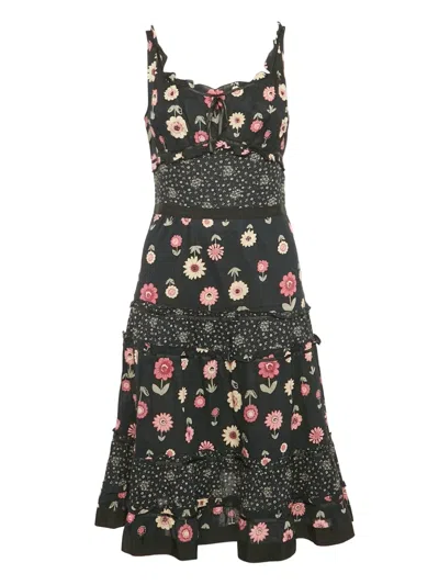 Pre-owned Moschino Floral-print Tiered Midi Dress