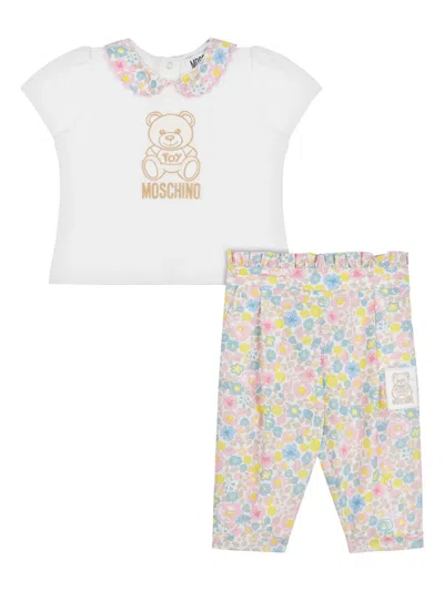 Moschino Babies' Floral-print Trouser Set In White