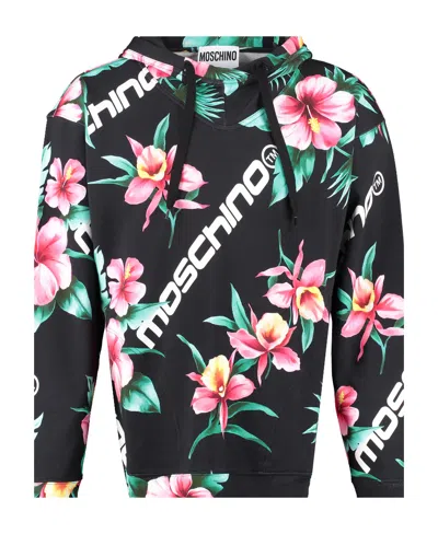 Moschino Floral Printed Drawstring Hoodie In Green