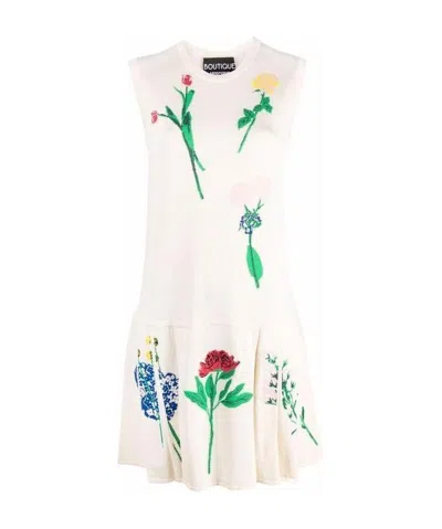 Moschino Floral Printed Pleated Dress In White