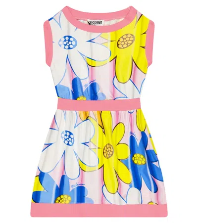 Moschino Kids' Floral Satin And Cotton Dress In Pink Flowers
