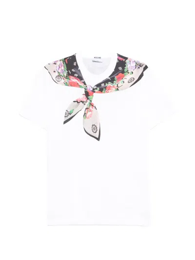Moschino Printed Stretch Cotton Poplin Shirt In White