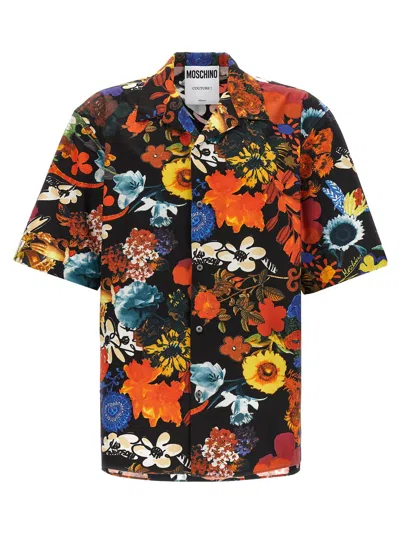Moschino Allover Floral-print Short-sleeve Shirt In Black