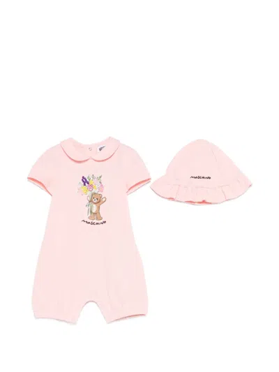 Moschino Babies' Floral Teddy Romper In Pink
