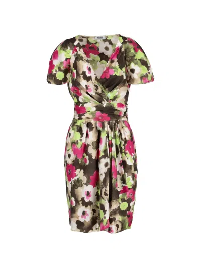 Pre-owned Moschino Floral V-neck Mini Dress In Brown