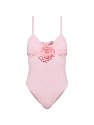 Moschino Floral-appliqué Cut-out Swimsuit In Pink