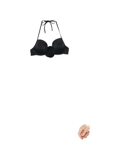 Moschino Floral-appliqué Halterneck Bikini Top In Black