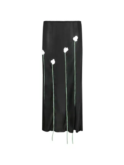 Moschino Midi Skirt Sheer Overlay Floral Embellishments In Black
