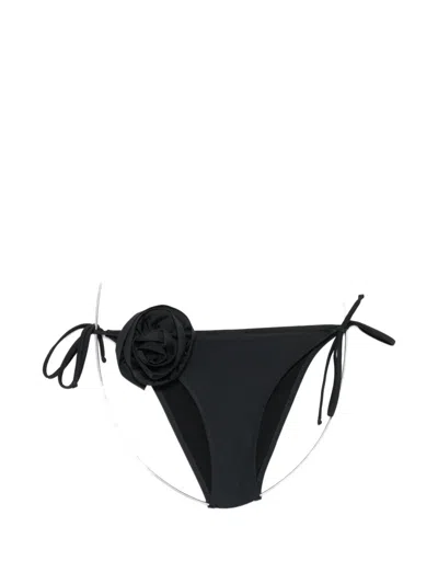 Moschino Floral-applique Side-tie Bikini Bottoms In Black