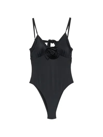 Moschino Floral-appliqué Swimsuit In Black