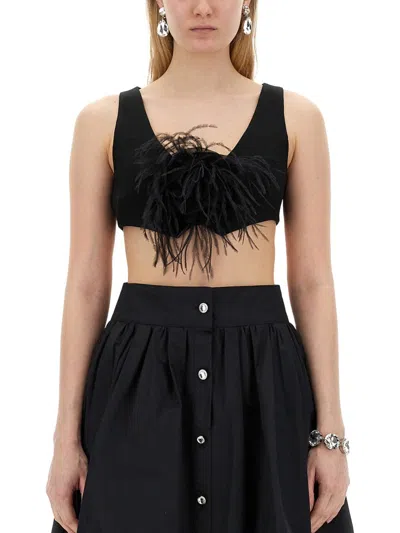 Moschino Rose-embroidered Acetate-viscose Tank Top In Black